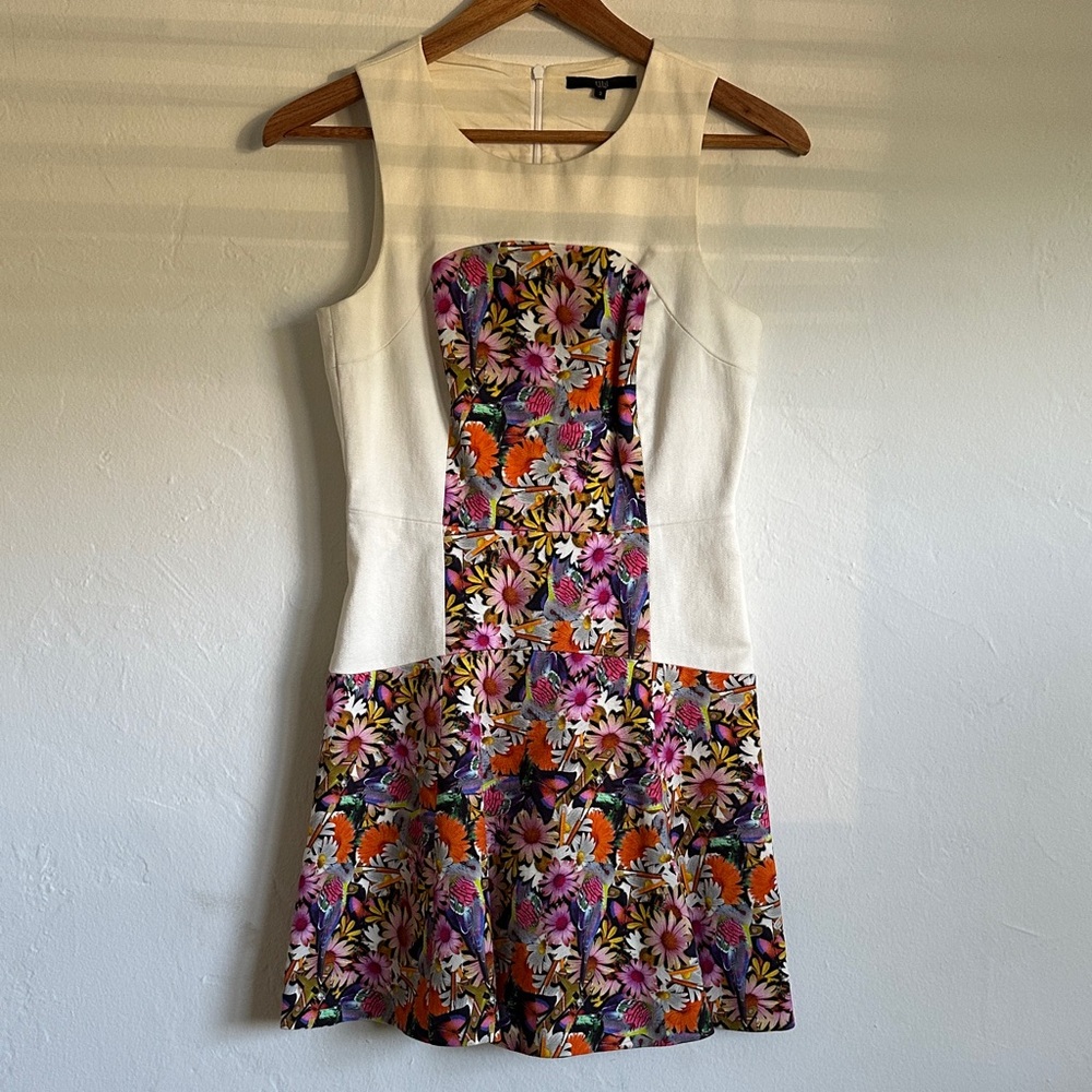 Tibi White and Multicolor Floral Mini Dress artist paintbrushes flare